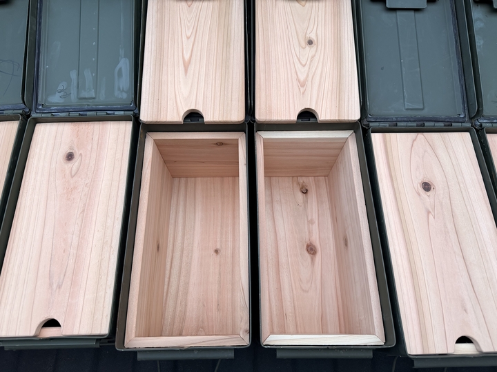 Multiple cedar-lined ammo can humidors in progress